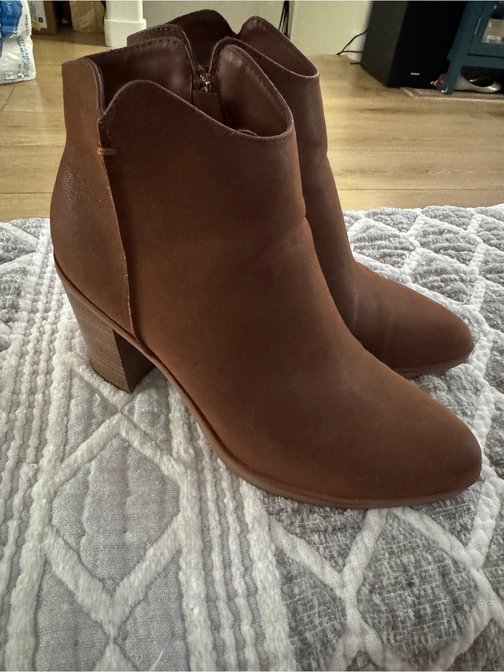 MIA Brown Suede-Look Ankle Booties with Block Heel